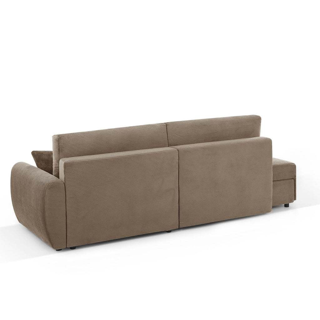 Danilo - Canapé D'Angle Droit Ouvert Convertible 4 Places - Velours Côtelé Taupe