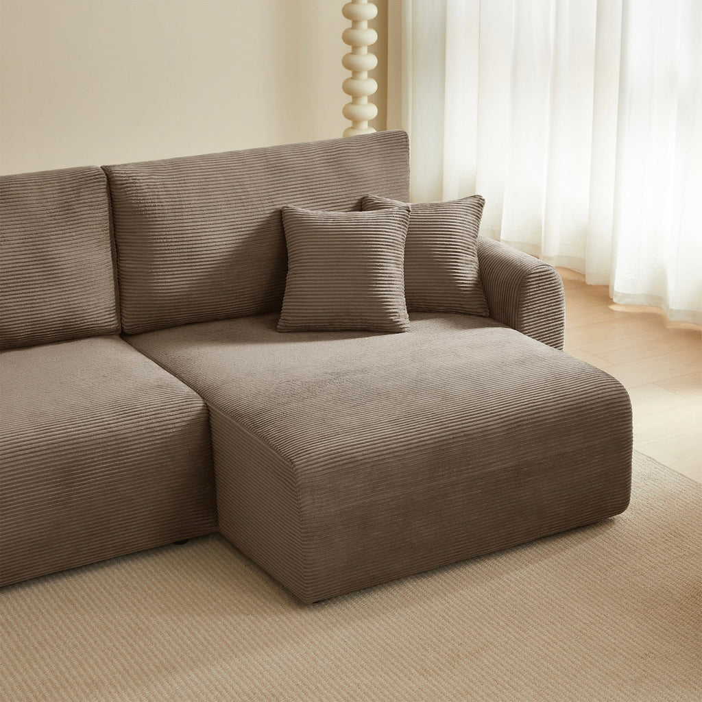 Danilo - Canapé D'Angle Droit Ouvert Convertible 4 Places - Velours Côtelé Taupe