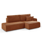 Danilo - Canapé D'Angle Droit Ouvert Convertible 4 Places - Velours Côtelé Terracotta
