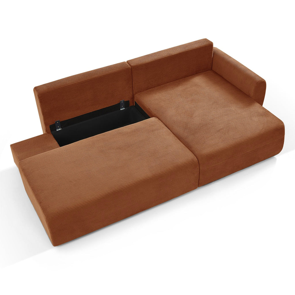 Danilo - Canapé D'Angle Droit Ouvert Convertible 4 Places - Velours Côtelé Terracotta