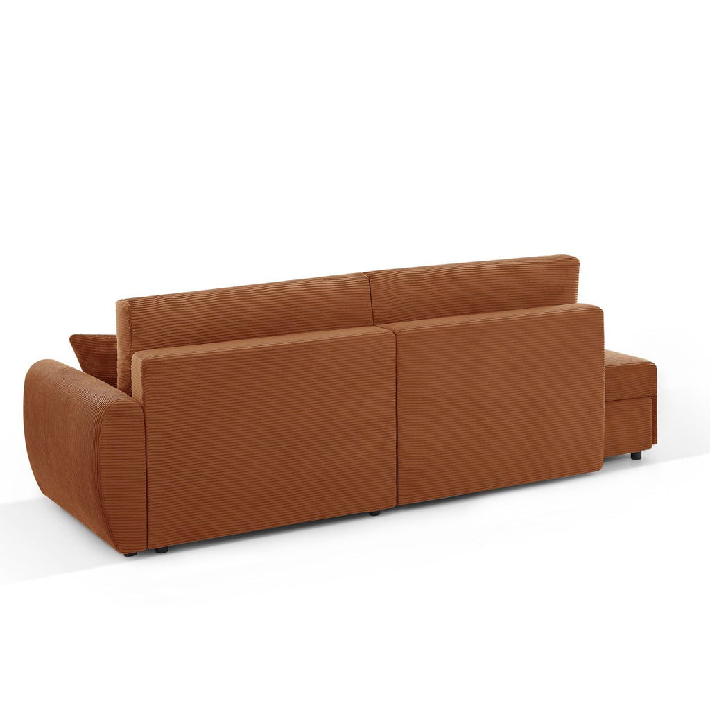 Danilo - Canapé D'Angle Droit Ouvert Convertible 4 Places - Velours Côtelé Terracotta