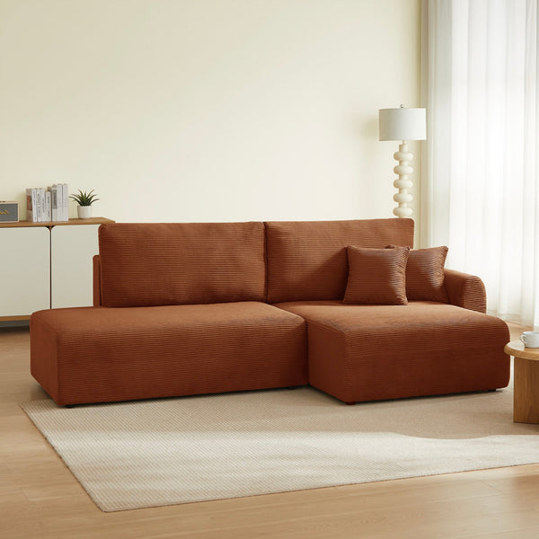 Danilo - Canapé D'Angle Droit Ouvert Convertible 4 Places - Velours Côtelé Terracotta