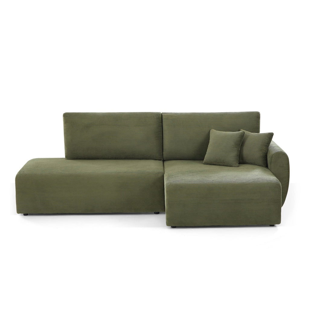 Danilo - Canapé D'Angle Droit Ouvert Convertible 4 Places - Velours Côtelé Vert