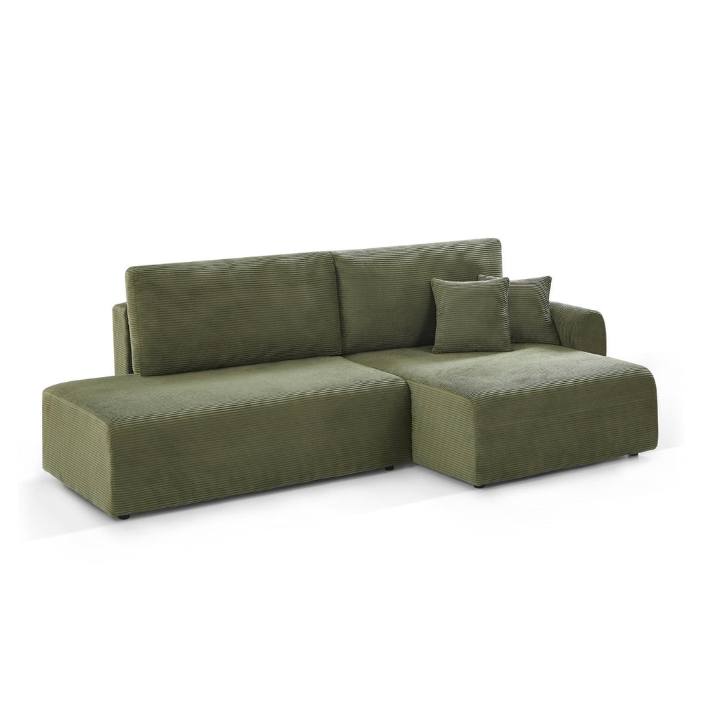 Danilo - Canapé D'Angle Droit Ouvert Convertible 4 Places - Velours Côtelé Vert
