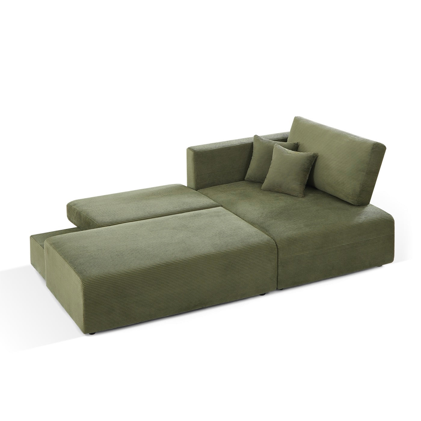 Danilo - Canapé D'Angle Droit Ouvert Convertible 4 Places - Velours Côtelé Vert