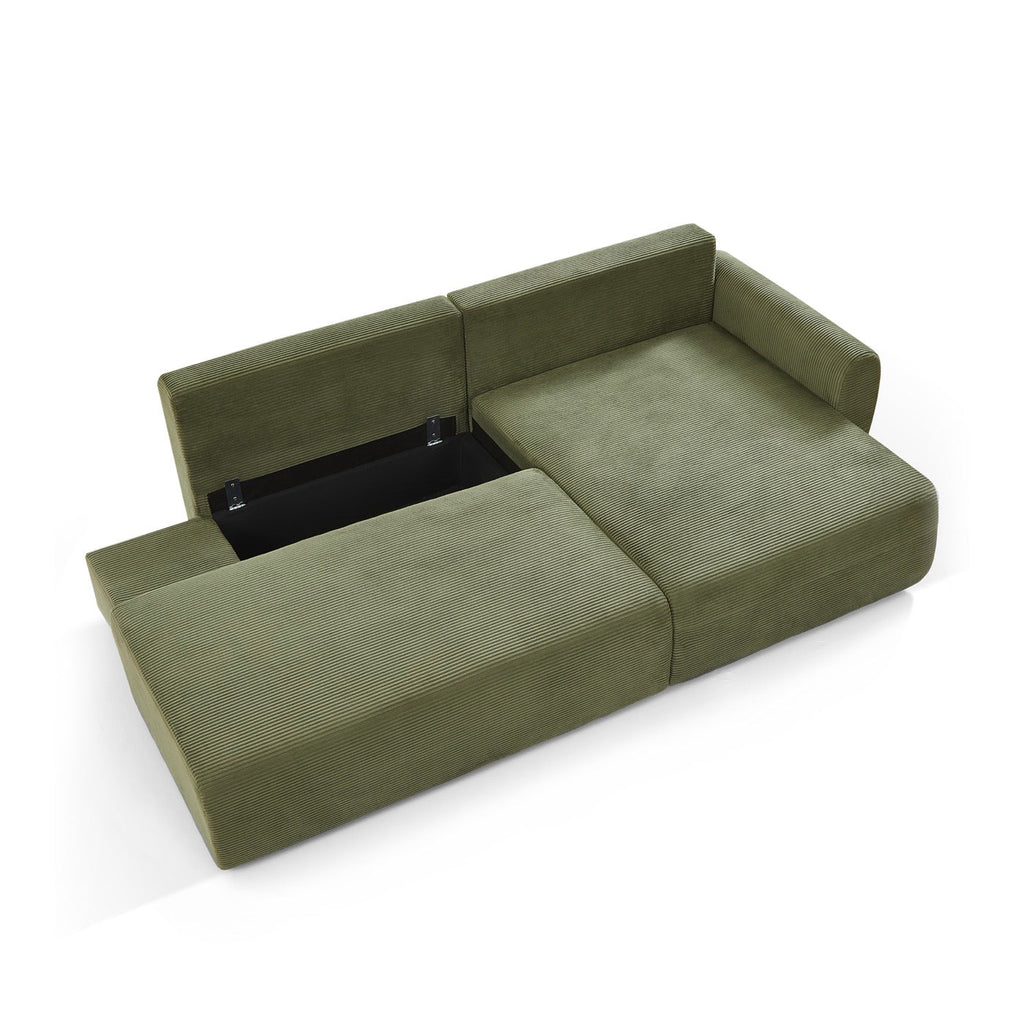 Danilo - Canapé D'Angle Droit Ouvert Convertible 4 Places - Velours Côtelé Vert