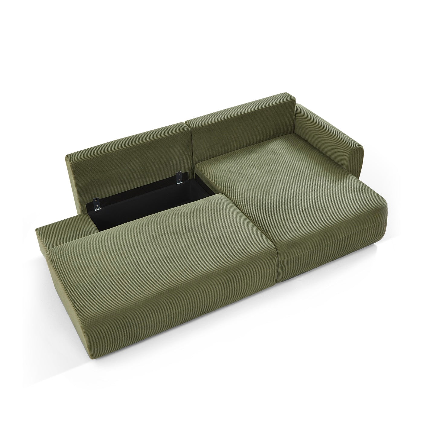 Danilo - Canapé D'Angle Droit Ouvert Convertible 4 Places - Velours Côtelé Vert