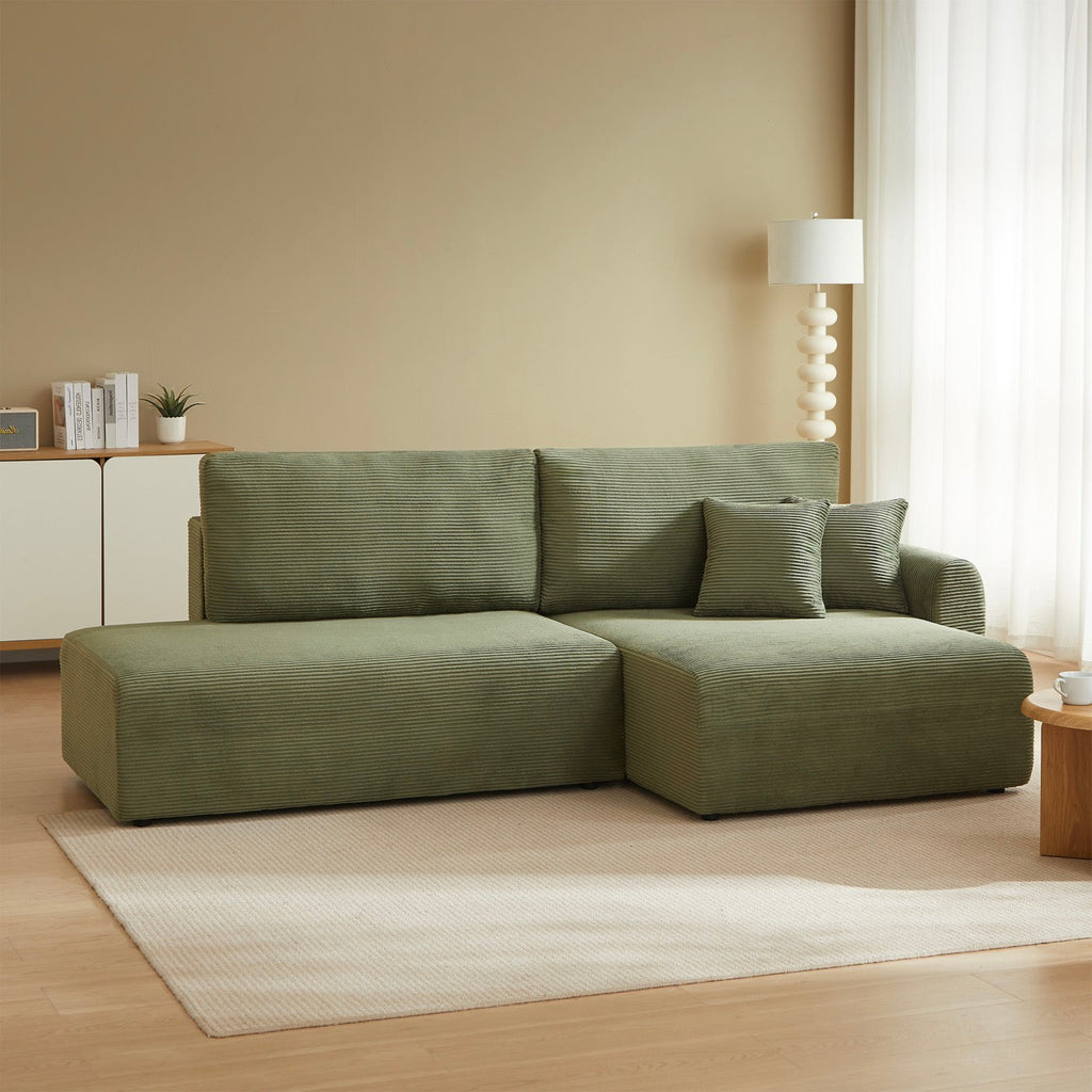 Danilo - Canapé D'Angle Droit Ouvert Convertible 4 Places - Velours Côtelé Vert