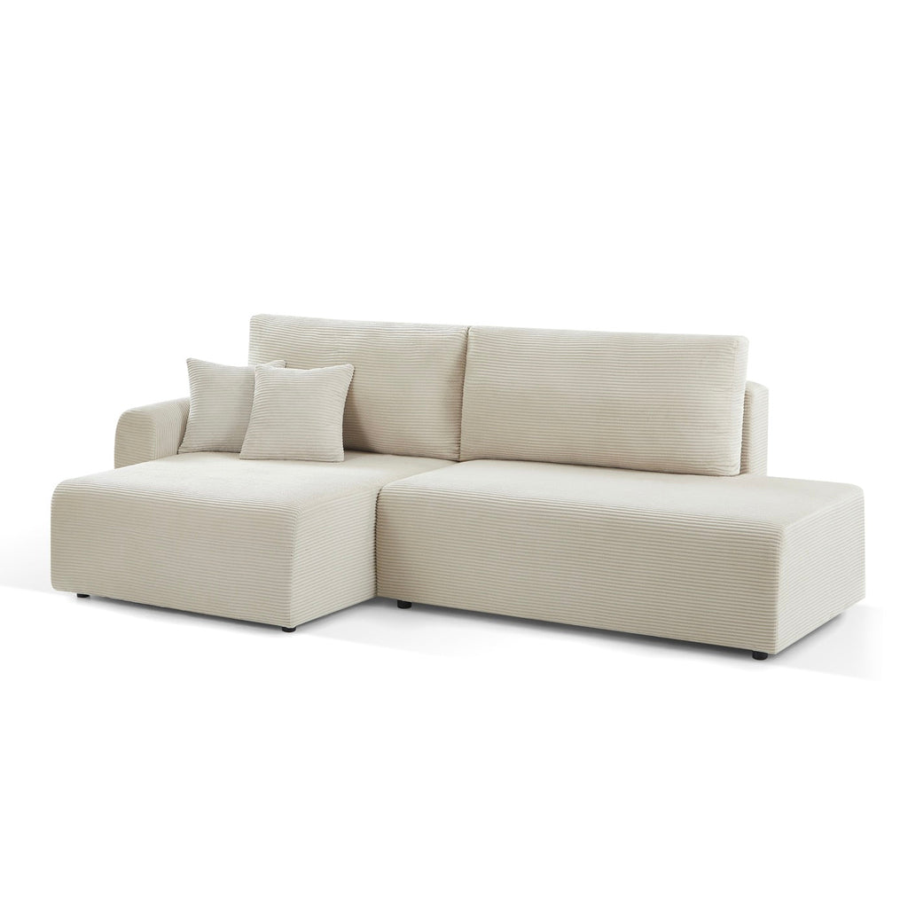 Danilo - Canapé D'Angle Gauche Ouvert Convertible 4 Places - Velours Côtelé Beige