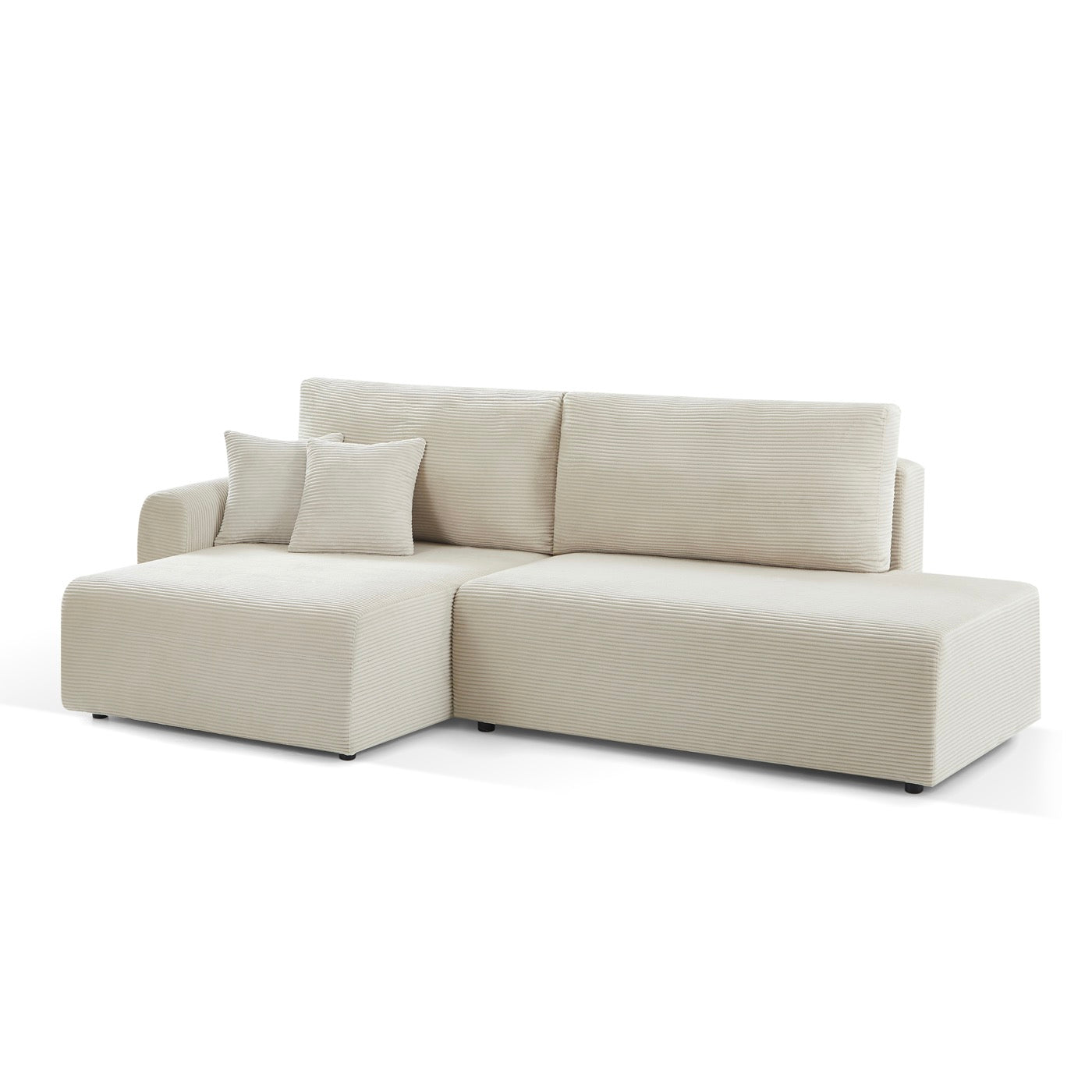 Danilo - Canapé D'Angle Gauche Ouvert Convertible 4 Places - Velours Côtelé Beige