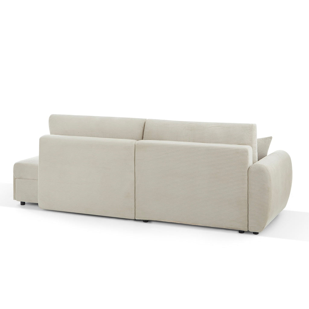 Danilo - Canapé D'Angle Gauche Ouvert Convertible 4 Places - Velours Côtelé Beige