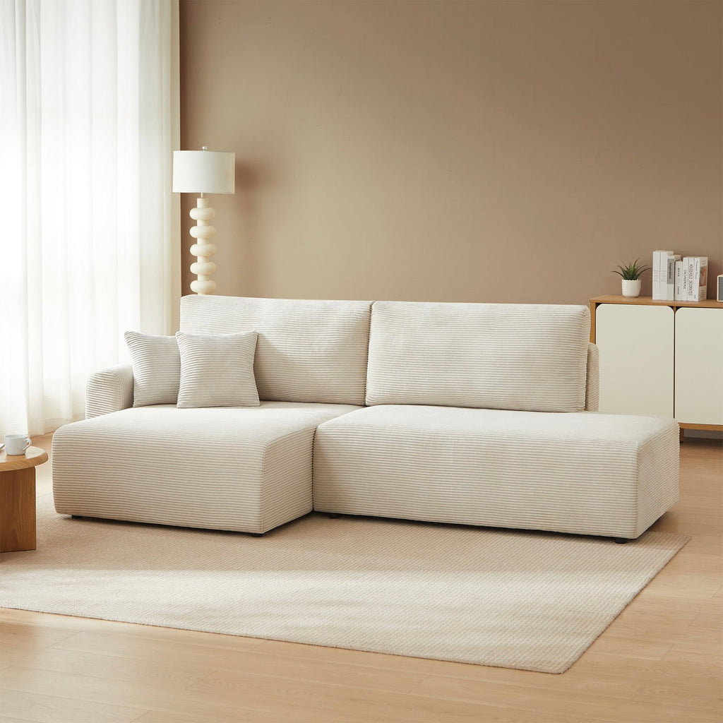 Danilo - Canapé D'Angle Gauche Ouvert Convertible 4 Places - Velours Côtelé Beige