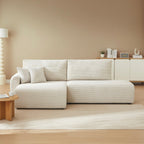 Danilo - Canapé D'Angle Gauche Ouvert Convertible 4 Places - Velours Côtelé Beige