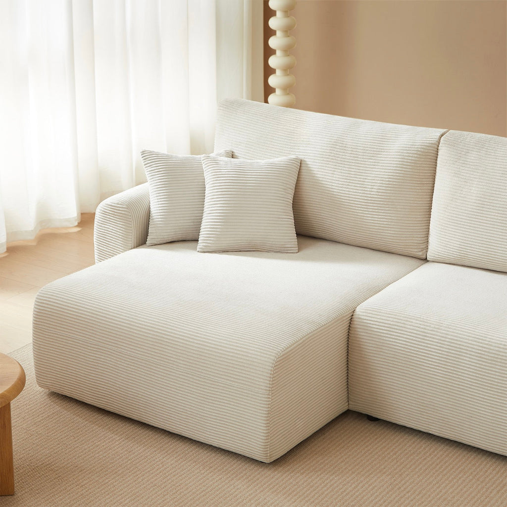 Danilo - Canapé D'Angle Gauche Ouvert Convertible 4 Places - Velours Côtelé Beige
