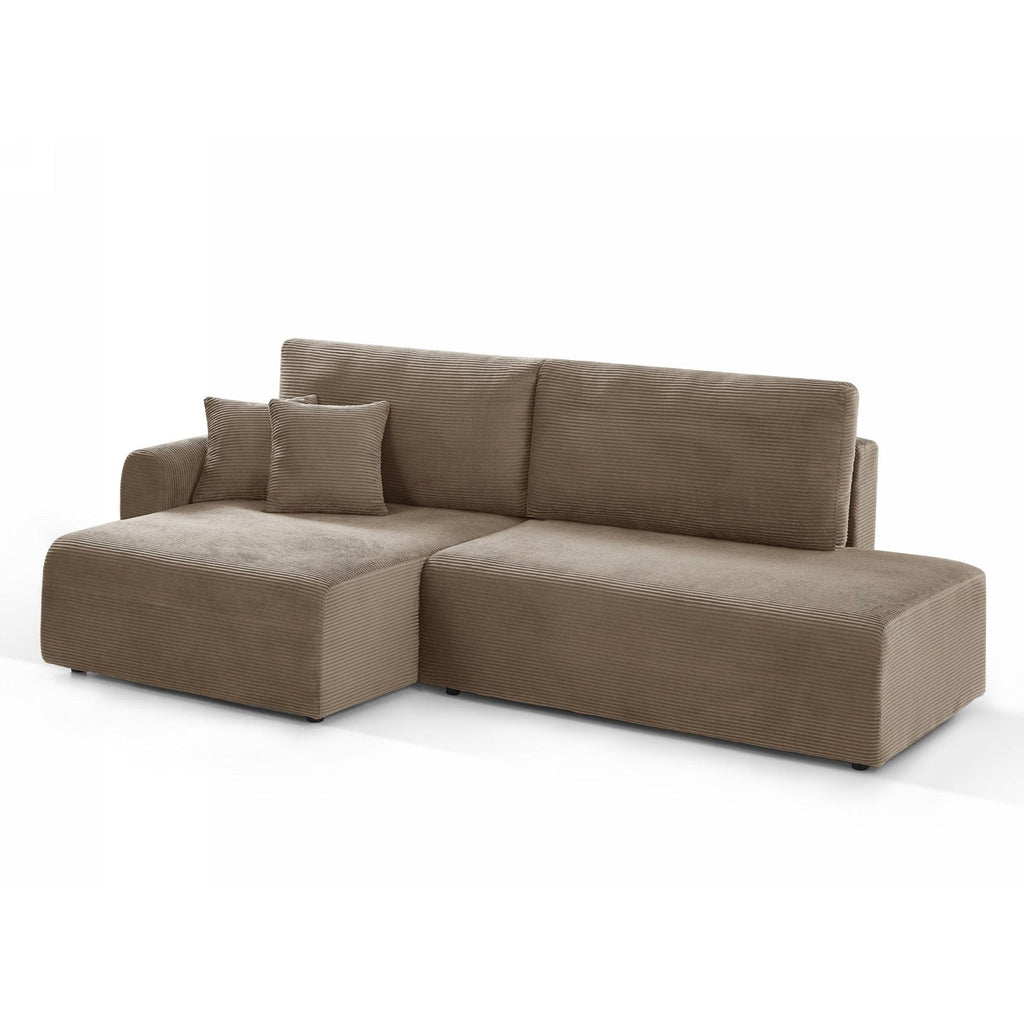 Danilo - Canapé D'Angle Gauche Ouvert Convertible 4 Places - Velours Côtelé Taupe