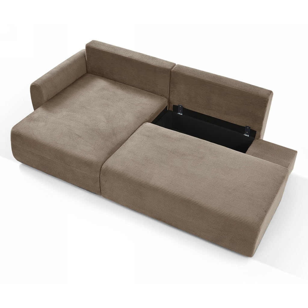 Danilo - Canapé D'Angle Gauche Ouvert Convertible 4 Places - Velours Côtelé Taupe