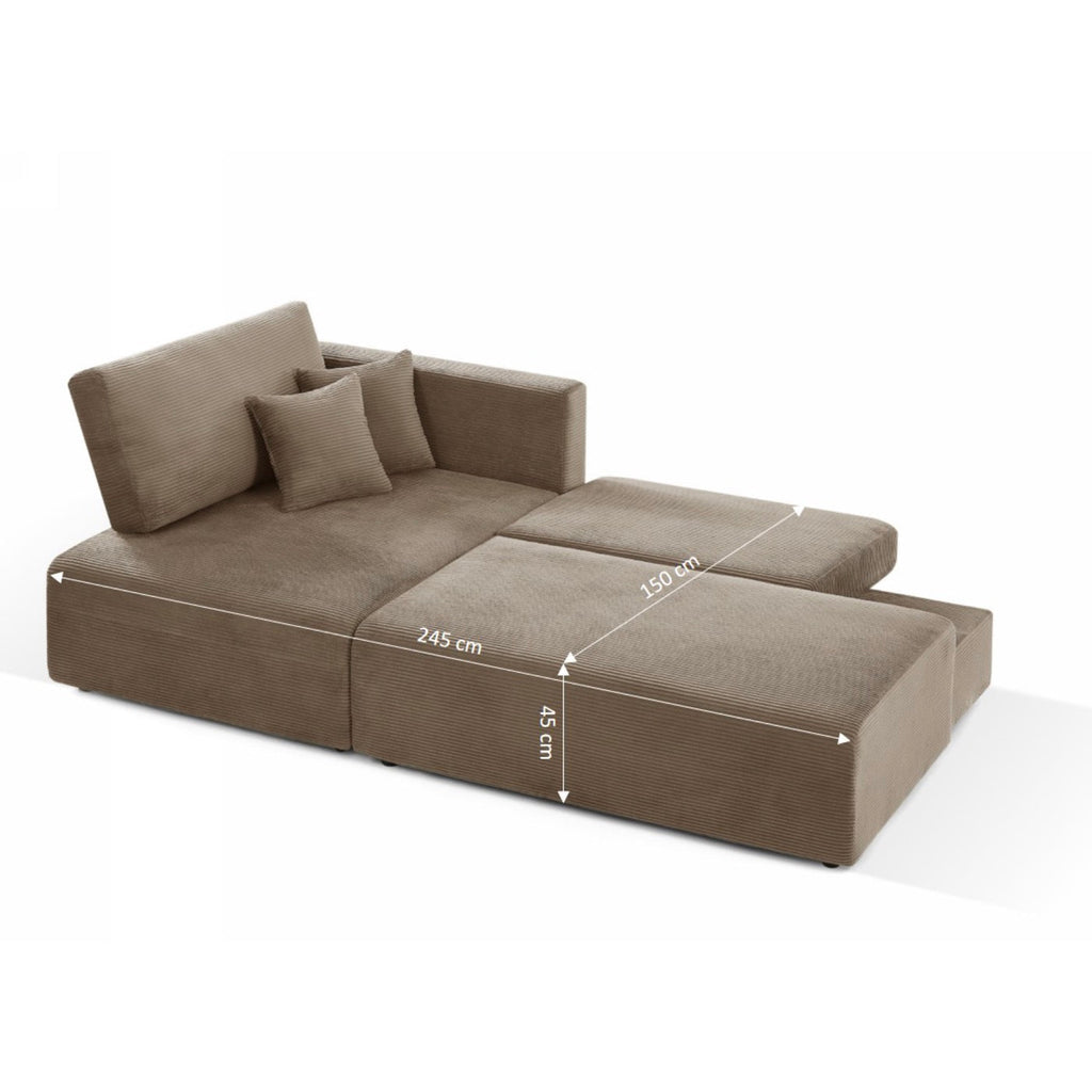 Danilo - Canapé D'Angle Gauche Ouvert Convertible 4 Places - Velours Côtelé Taupe