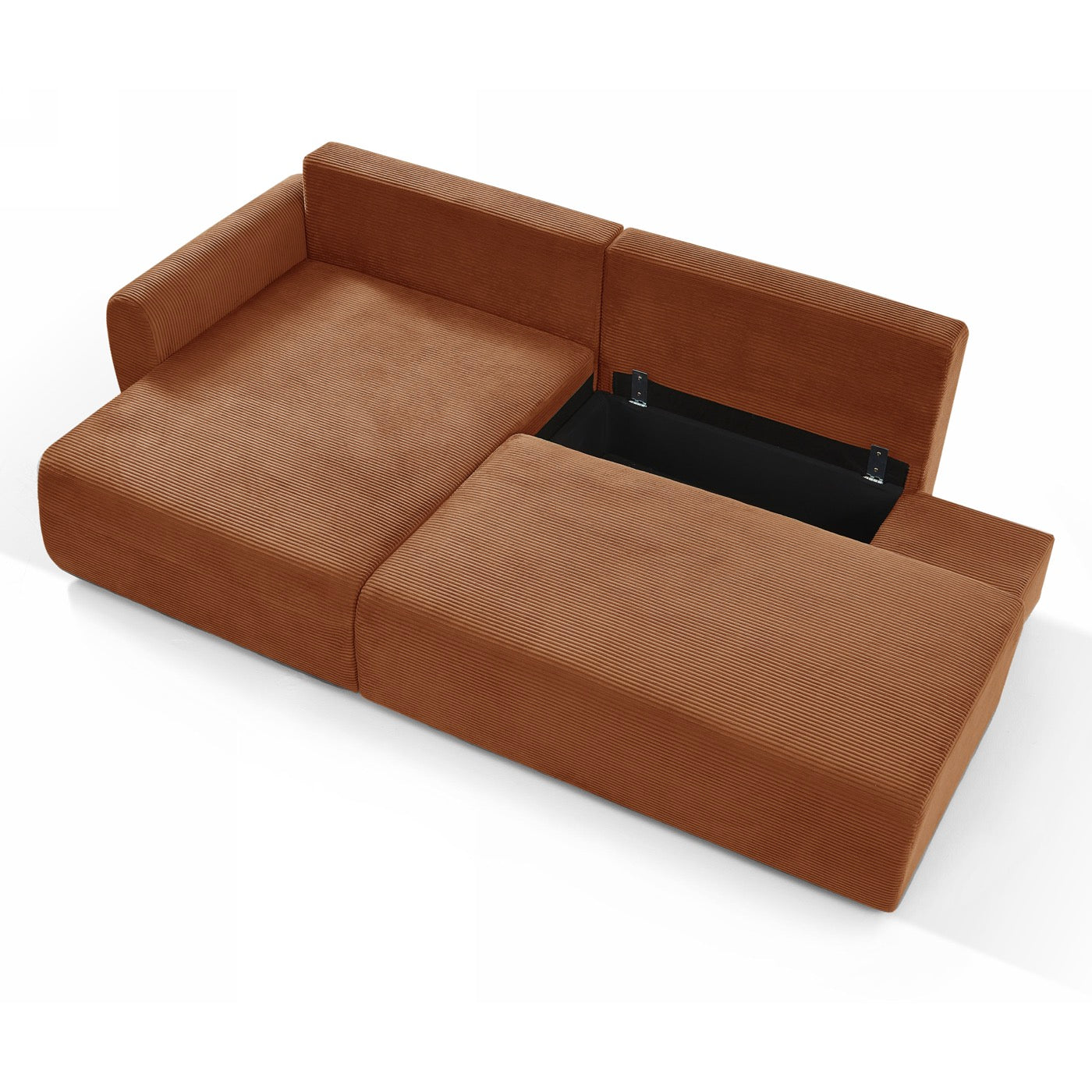 Danilo - Canapé D'Angle Gauche Ouvert Convertible 4 Places - Velours Côtelé Terracotta