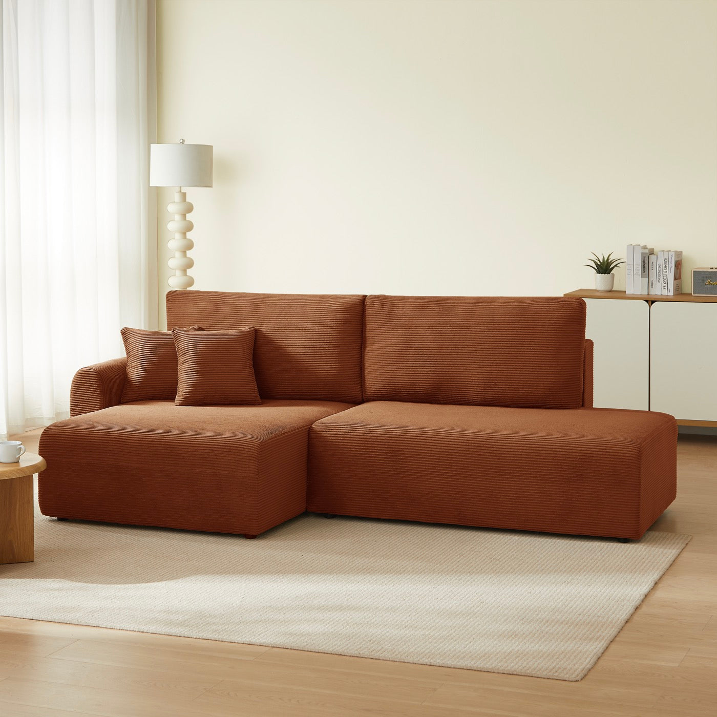 Danilo - Canapé D'Angle Gauche Ouvert Convertible 4 Places - Velours Côtelé Terracotta