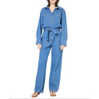 Pantalon - Combi - Short Flore - Bleu Ciel