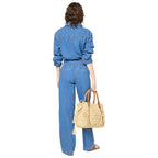 Pantalon - Combi - Short Flore - Bleu Ciel
