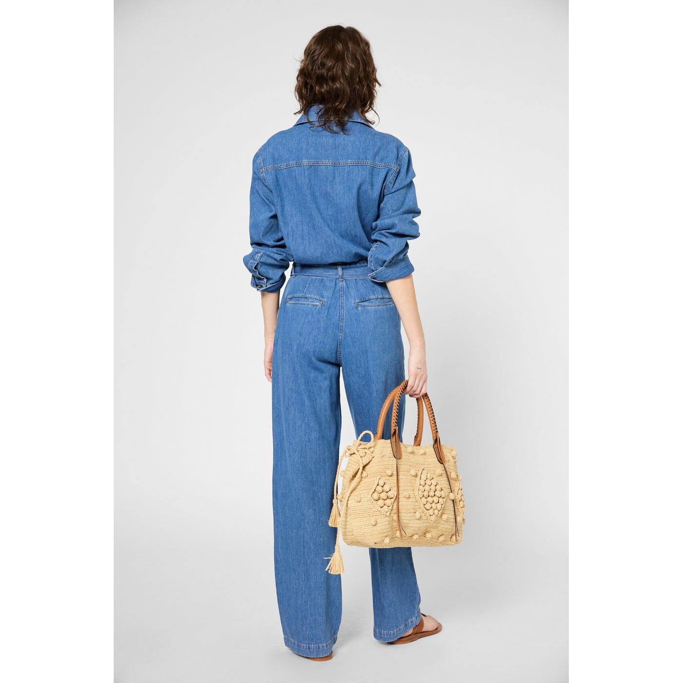 Pantalon - Combi - Short Flore - Bleu Ciel