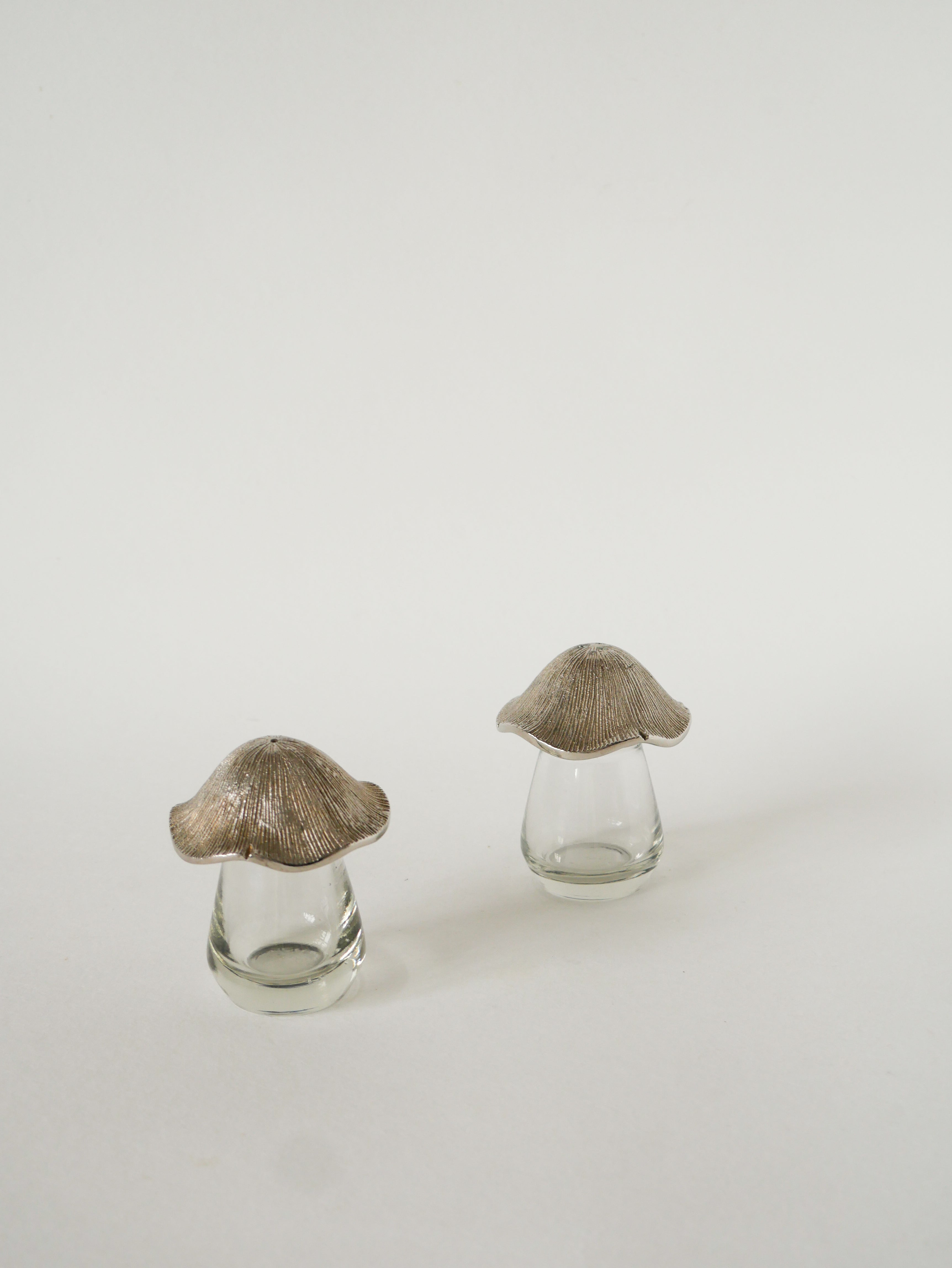 Sel Et Poivre En Métal Argenté Et Verre, Champignons, 1930
