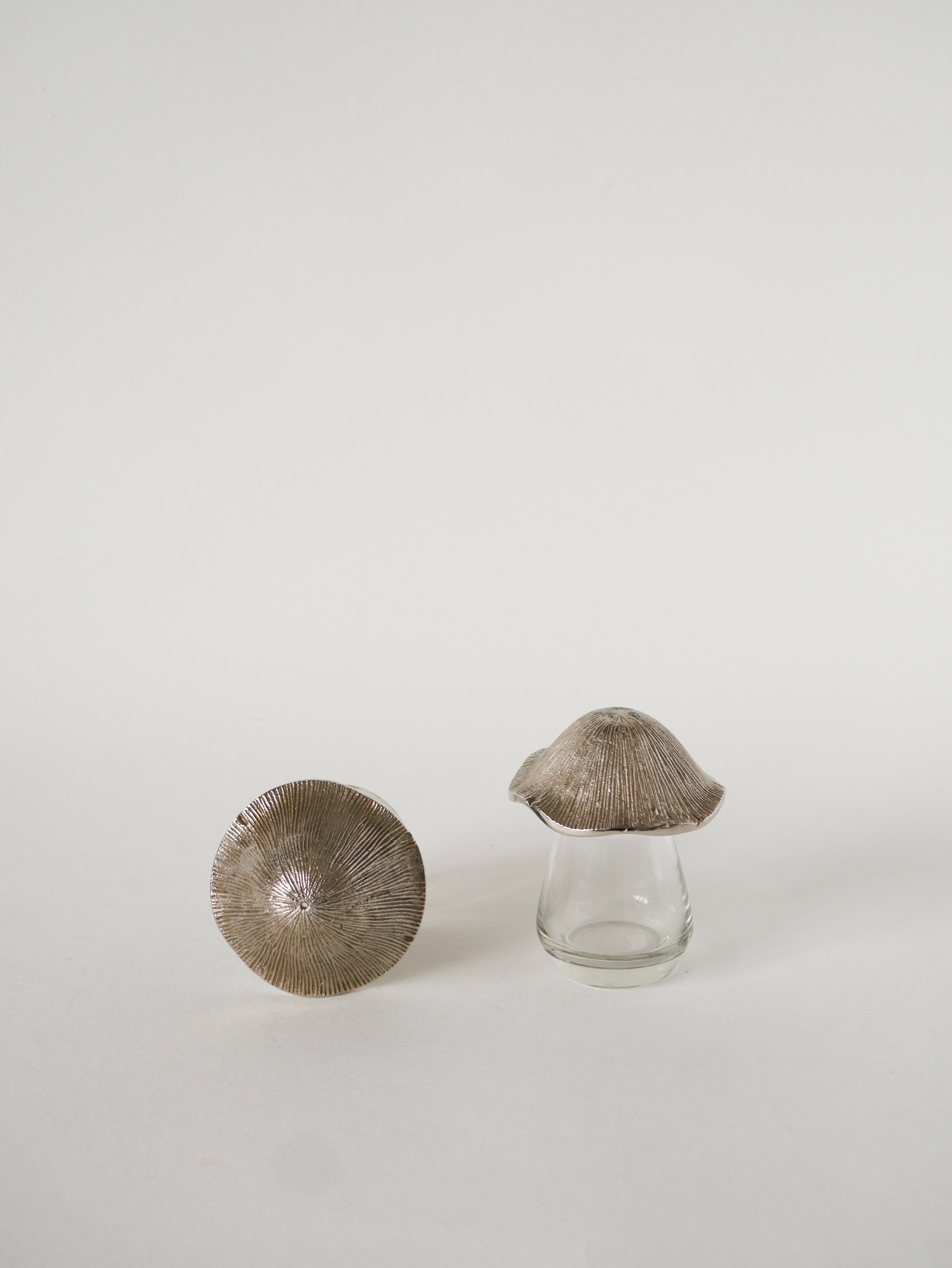 Sel Et Poivre En Métal Argenté Et Verre, Champignons, 1930
