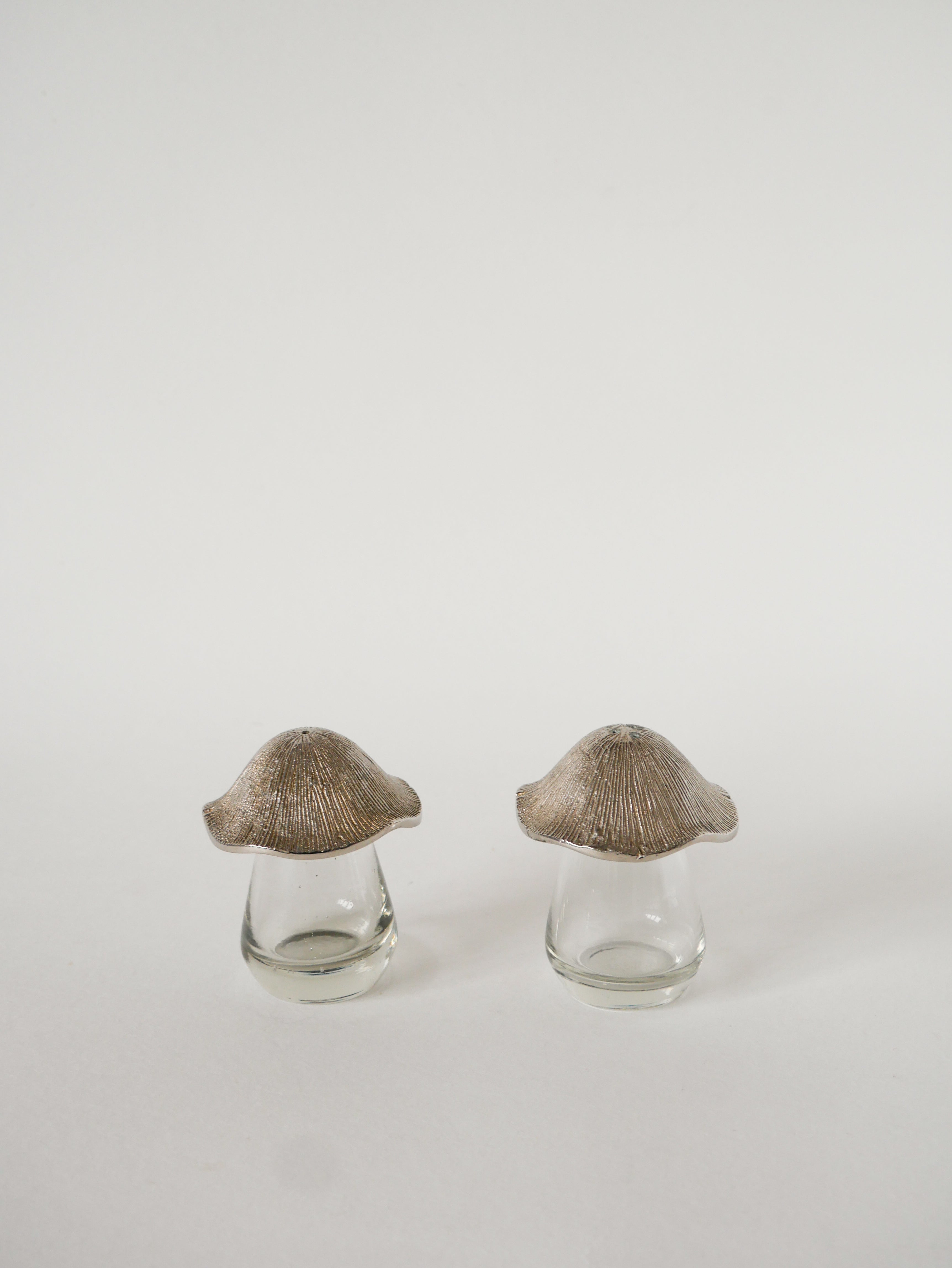 Sel Et Poivre En Métal Argenté Et Verre, Champignons, 1930