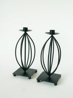 Paire De Bougeoirs En Fer Forgé, Vintage - 24 X 10 Cm