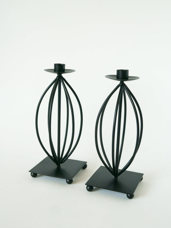 Paire De Bougeoirs En Fer Forgé, Vintage - 24 X 10 Cm
