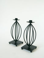 Paire De Bougeoirs En Fer Forgé, Vintage - 24 X 10 Cm