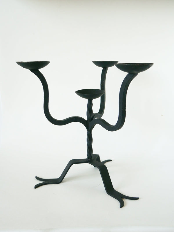 Très Grand Bougeoir Quatre Feux En Fer Forgé, Brutaliste, 1970 - 34 X 34 Cm
