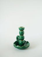 Bougeoir En Céramique, Vert & Doré, 1960