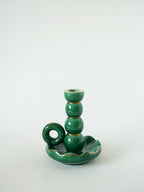 Bougeoir En Céramique, Vert & Doré, 1960