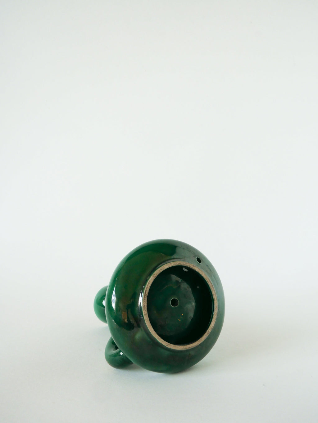Bougeoir En Céramique, Vert & Doré, 1960