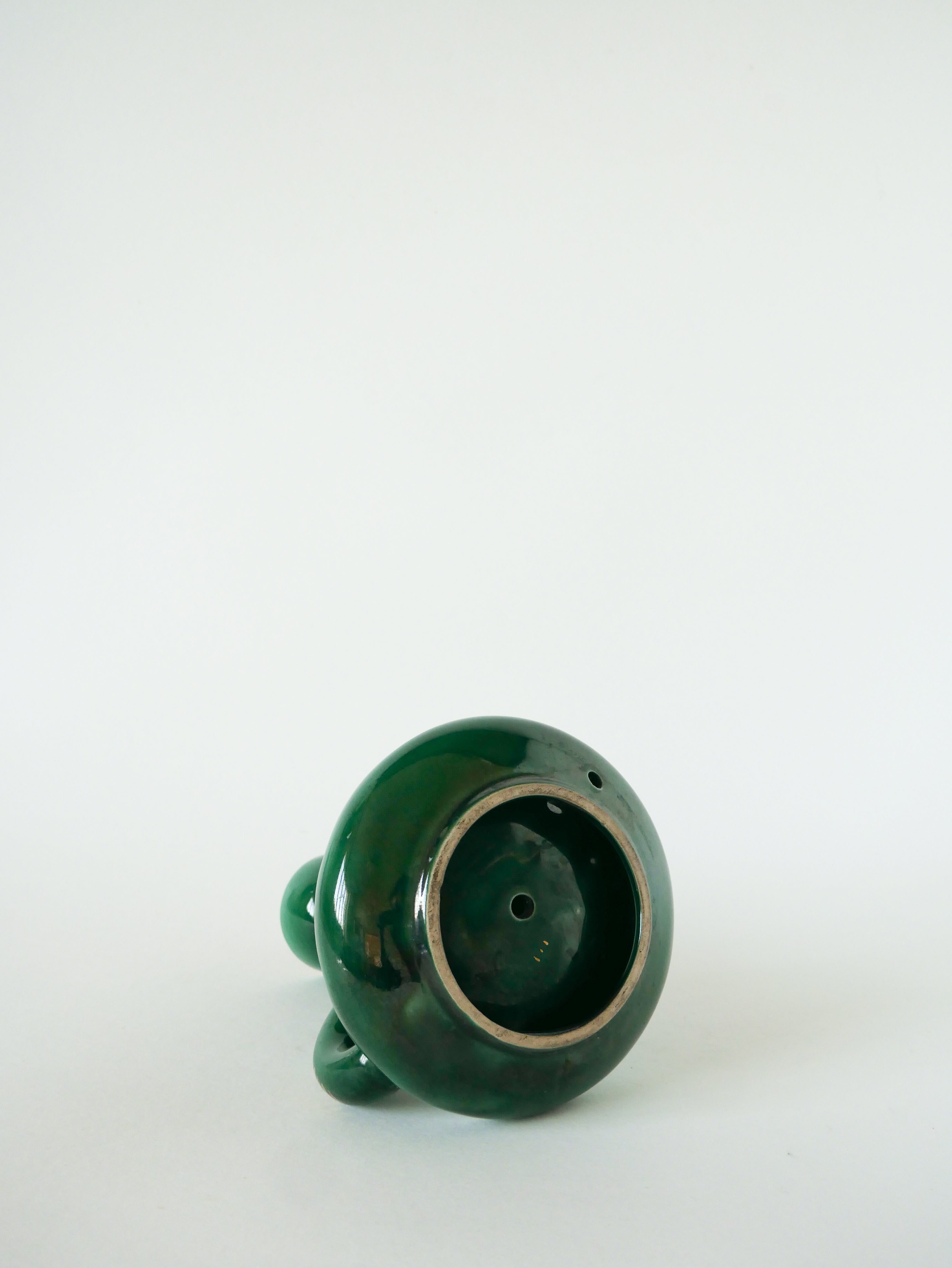 Bougeoir En Céramique, Vert & Doré, 1960