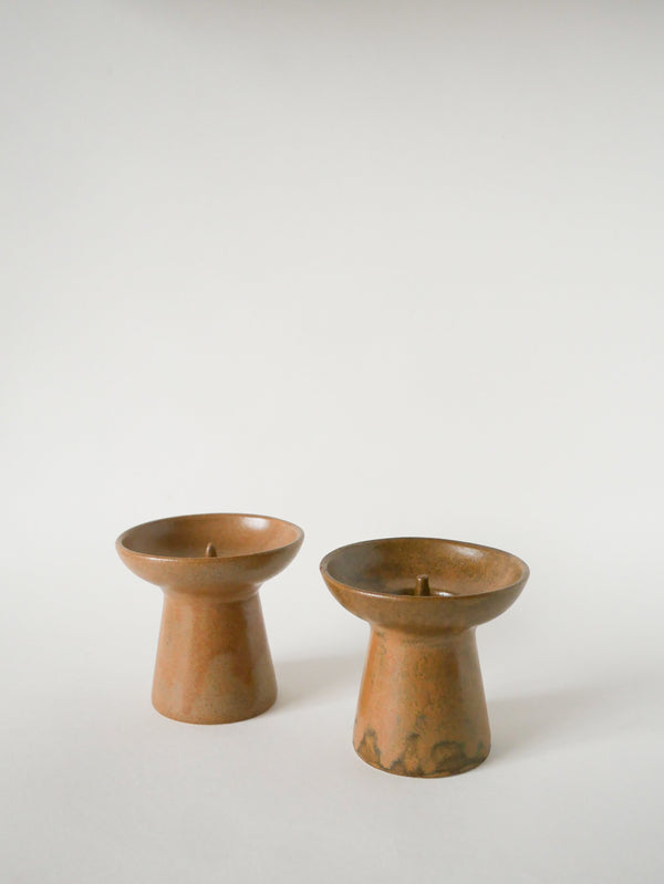 Paire De Bougeoirs En Grès, Graphiques, 1970