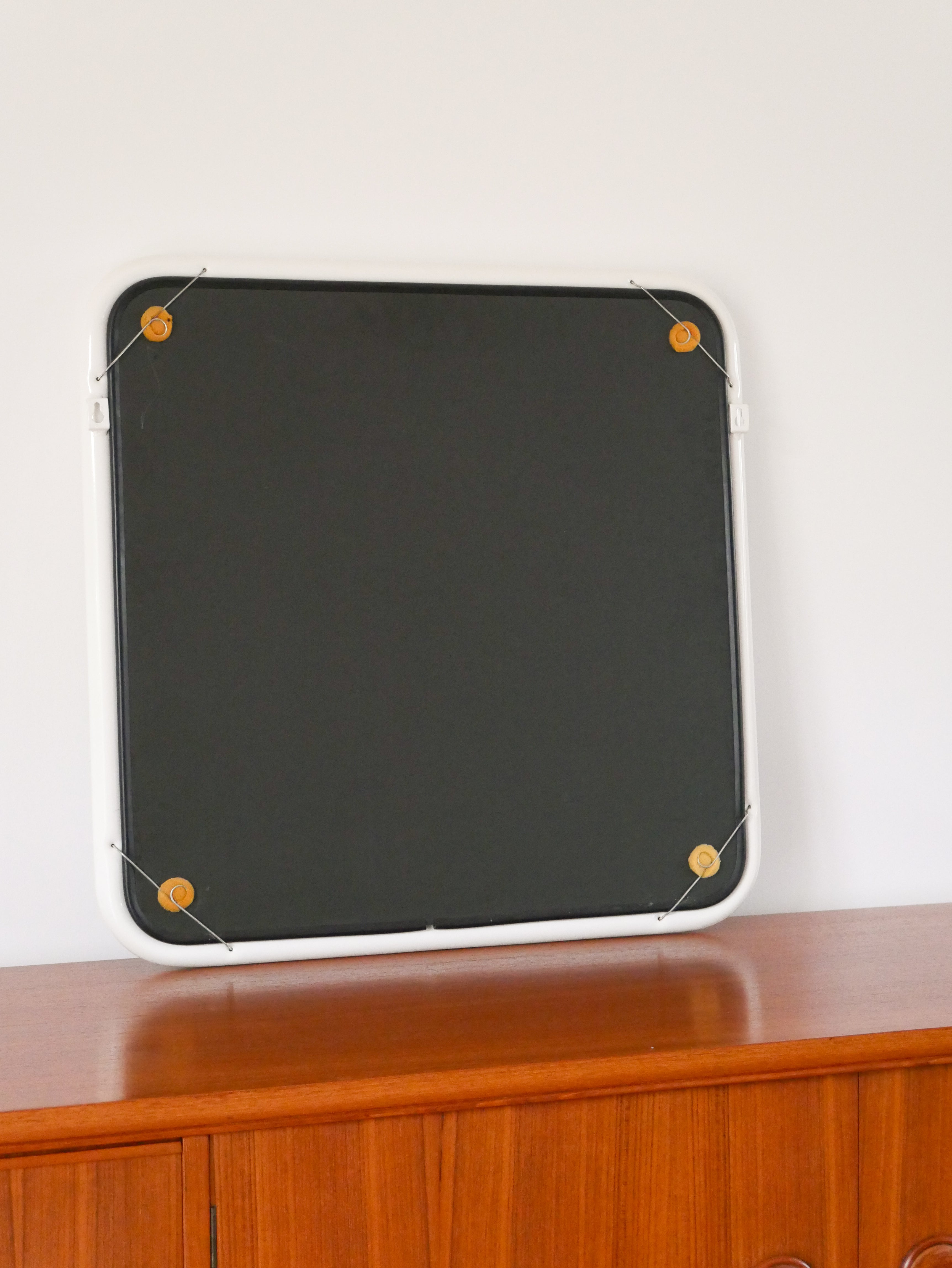 Grand Miroir En Métal Tubulaire, Forme Carrée, Blanc, Made In Italy, Design, 1970