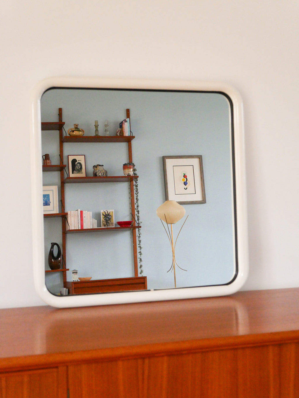 Grand Miroir En Métal Tubulaire, Forme Carrée, Blanc, Made In Italy, Design, 1970