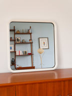 Grand Miroir En Métal Tubulaire, Forme Carrée, Blanc, Made In Italy, Design, 1970