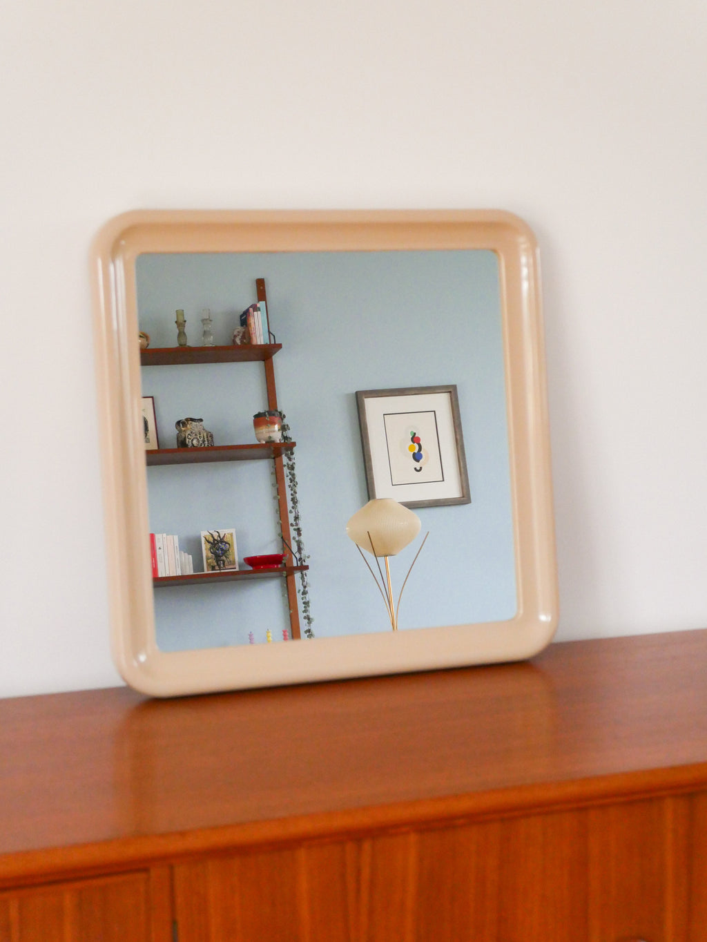 Miroir En Plastique, Forme Carrée, Ivoire, Design, 1970