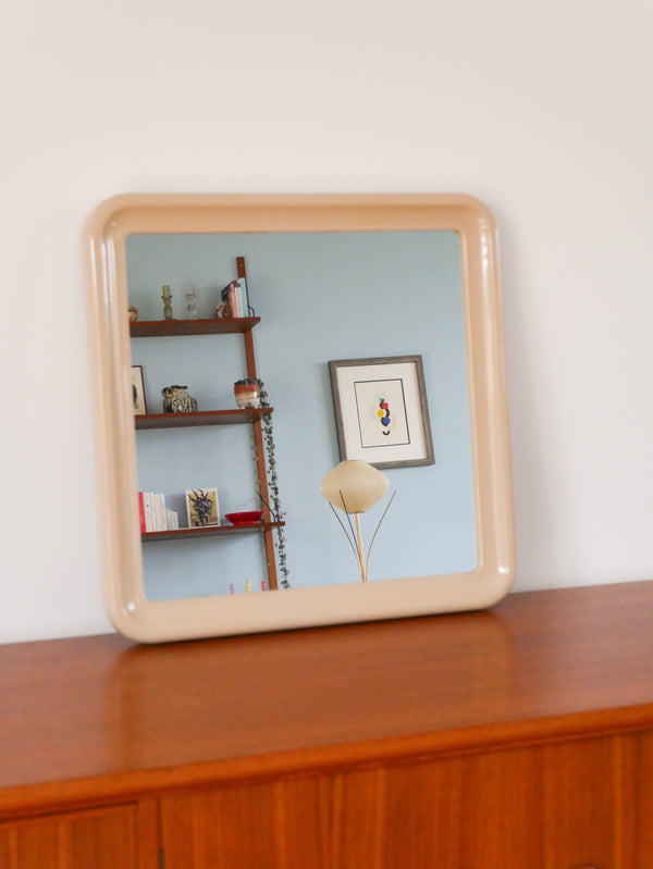 Miroir En Plastique, Forme Carrée, Ivoire, Design, 1970