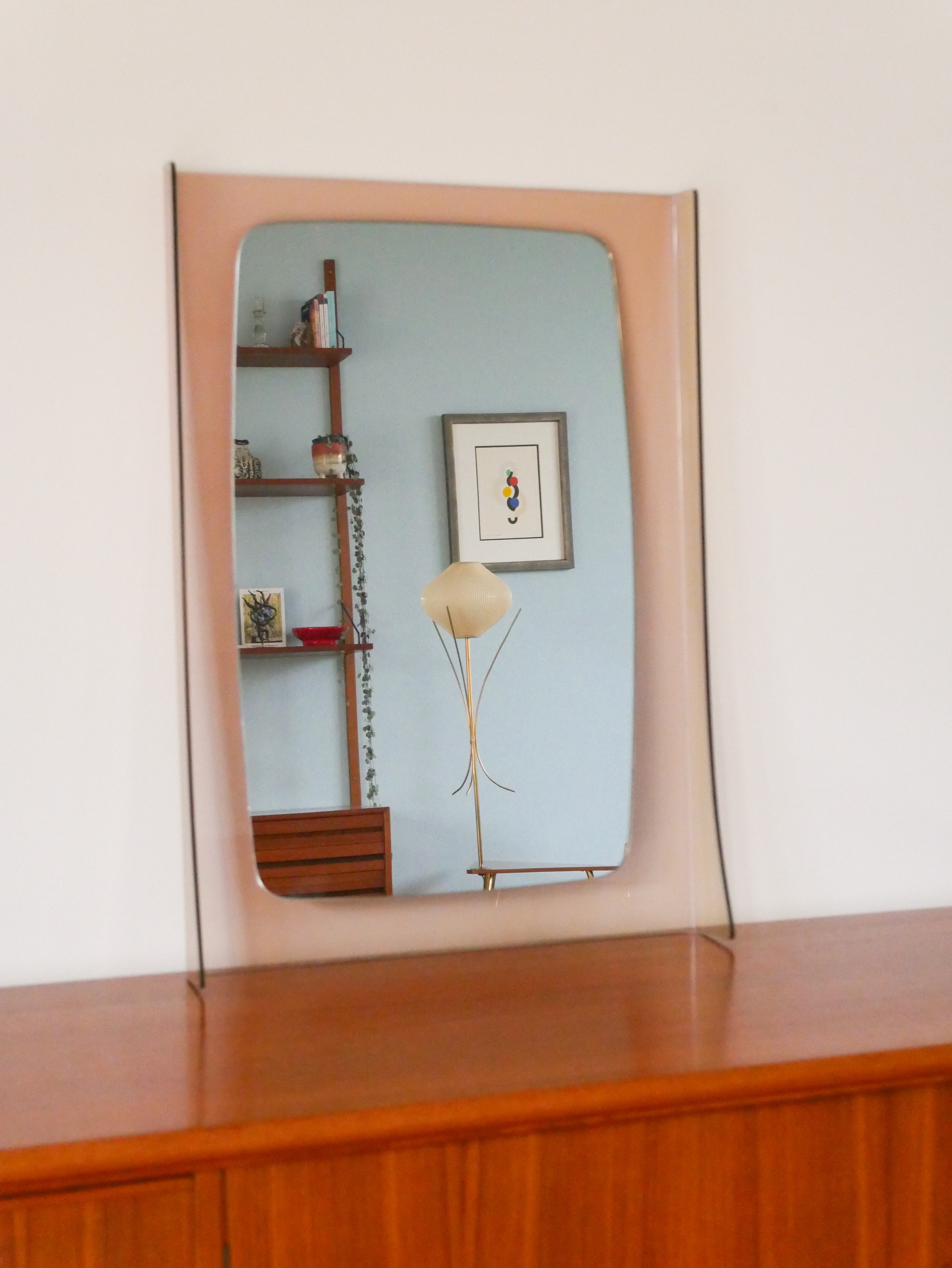 Grand Miroir En Plexi, Forme Rectangulaire, Design, 1970 - 65 X 36 Cm