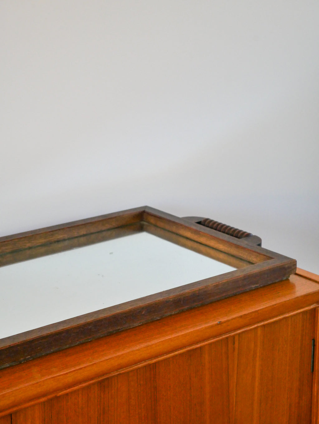 Grand Plateau Miroir En Bois, Poignées En Bois Tourné, 1940