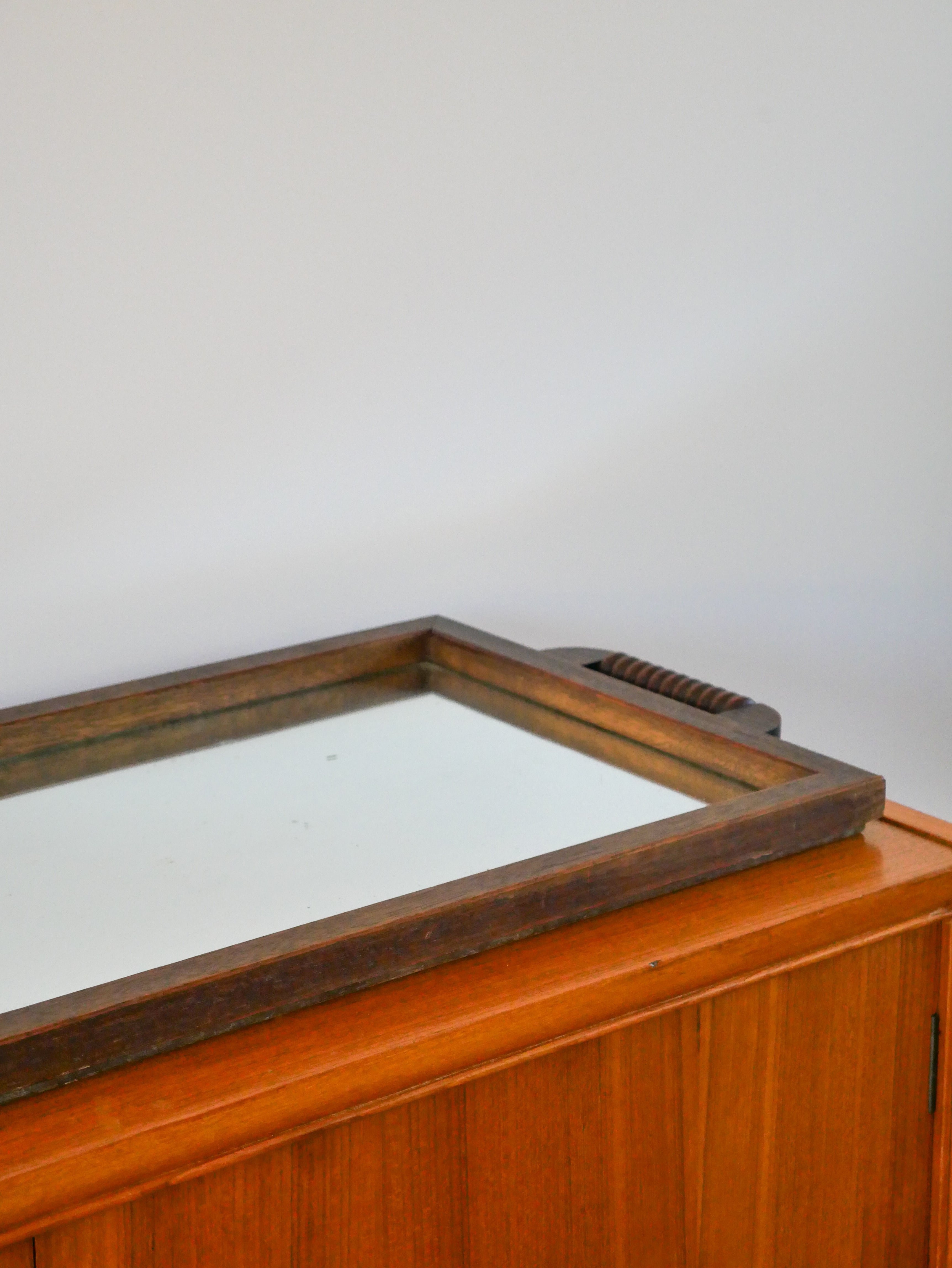 Grand Plateau Miroir En Bois, Poignées En Bois Tourné, 1940