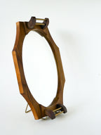 Plateau Miroir En Bois De Hêtre, Octogonal, Poignées En Laiton, 1950