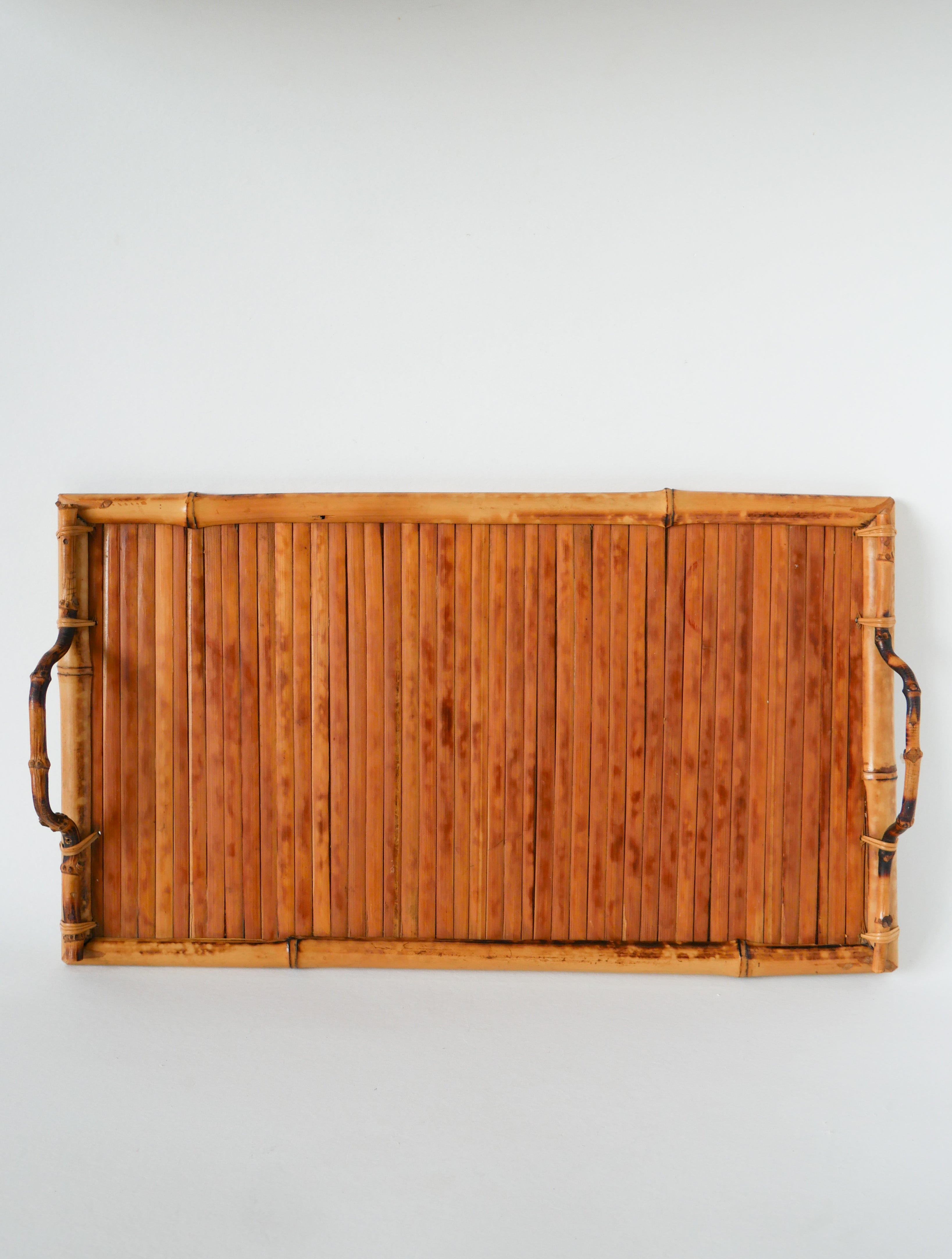 Plateau En Bois Et Bambou, 1960 - 48 X 27 Cm