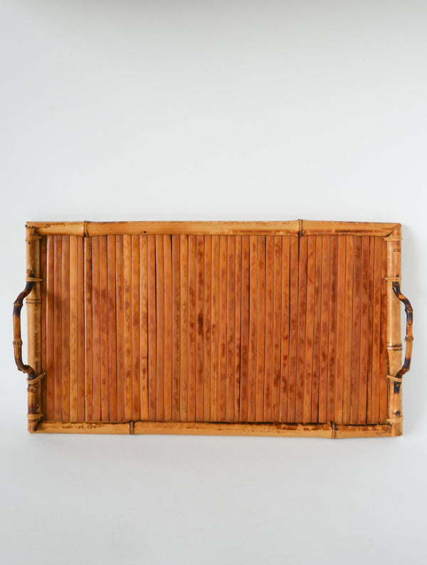 Plateau En Bois Et Bambou, 1960 - 48 X 27 Cm