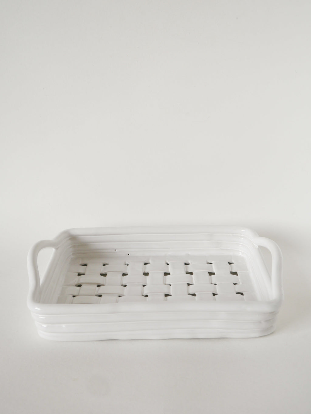 Plateau En Céramique Tressée, Blanc, 1970